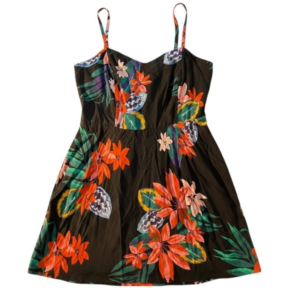 Old Navy | Black Floral Fit & Flare Knee Length Cami Dress | Women's Size M